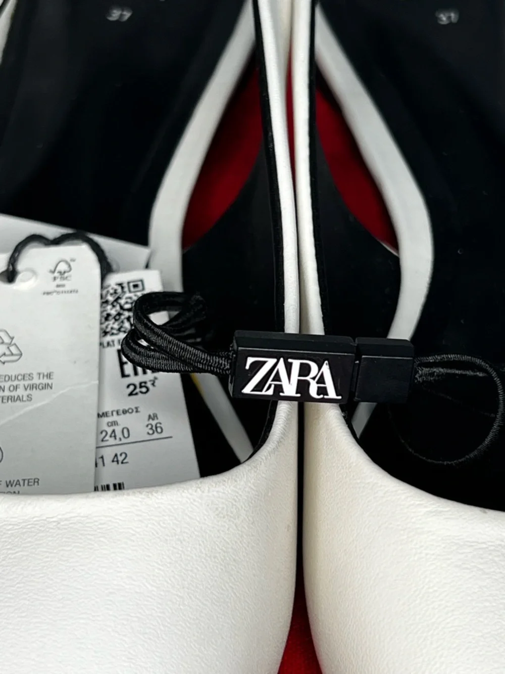 ZARA Women's Pointed Toe Studded Leather Slingback White Flats Sz 37 NWT